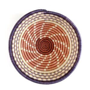 Moroccan Coiled Hand Woven Round Multicolor Hangable Basket: 9"